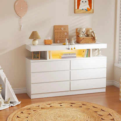 White Dresser, Chest of Drawers with Charging Station