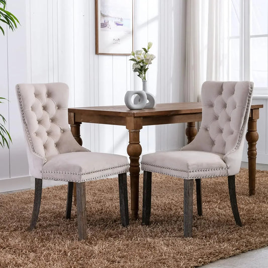 Tufted Dining Chairs Set of 6, Velvet - Solid Wood