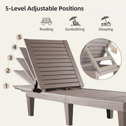 Outdoor Chaise Lounge Set of 2, Adjustable Pool Lounge Chair