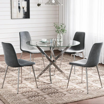 Glass Dining Table Set for 4 with Chairs, Modern 5 Piece Dining Room Set with 36" Round Tempered Glass Table & 4 Velvet Chairs