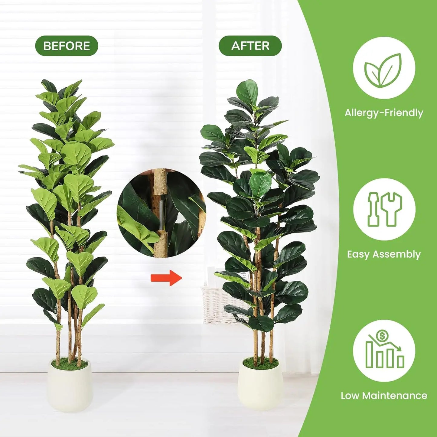 Artificial Fiddle Leaf Fig Tree with Pot Faux