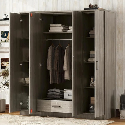 4-Door Wardrobe with Drawers, Shelves and Hanging Rail