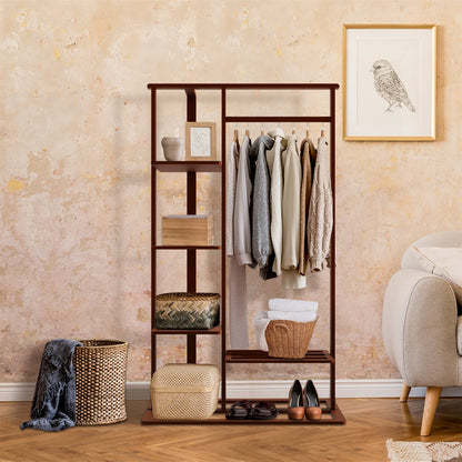 3-in-1 Bamboo Coat Rack with Shelves & Shoe Bench