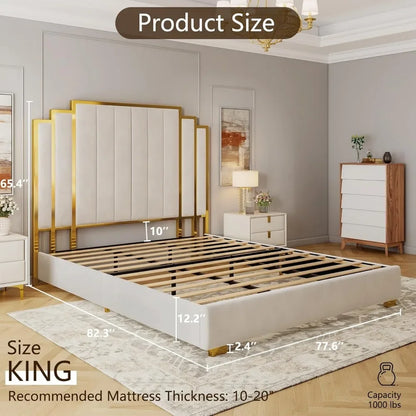 Queen & King Size Platform Bed Frame with Extra Tall Headboard
