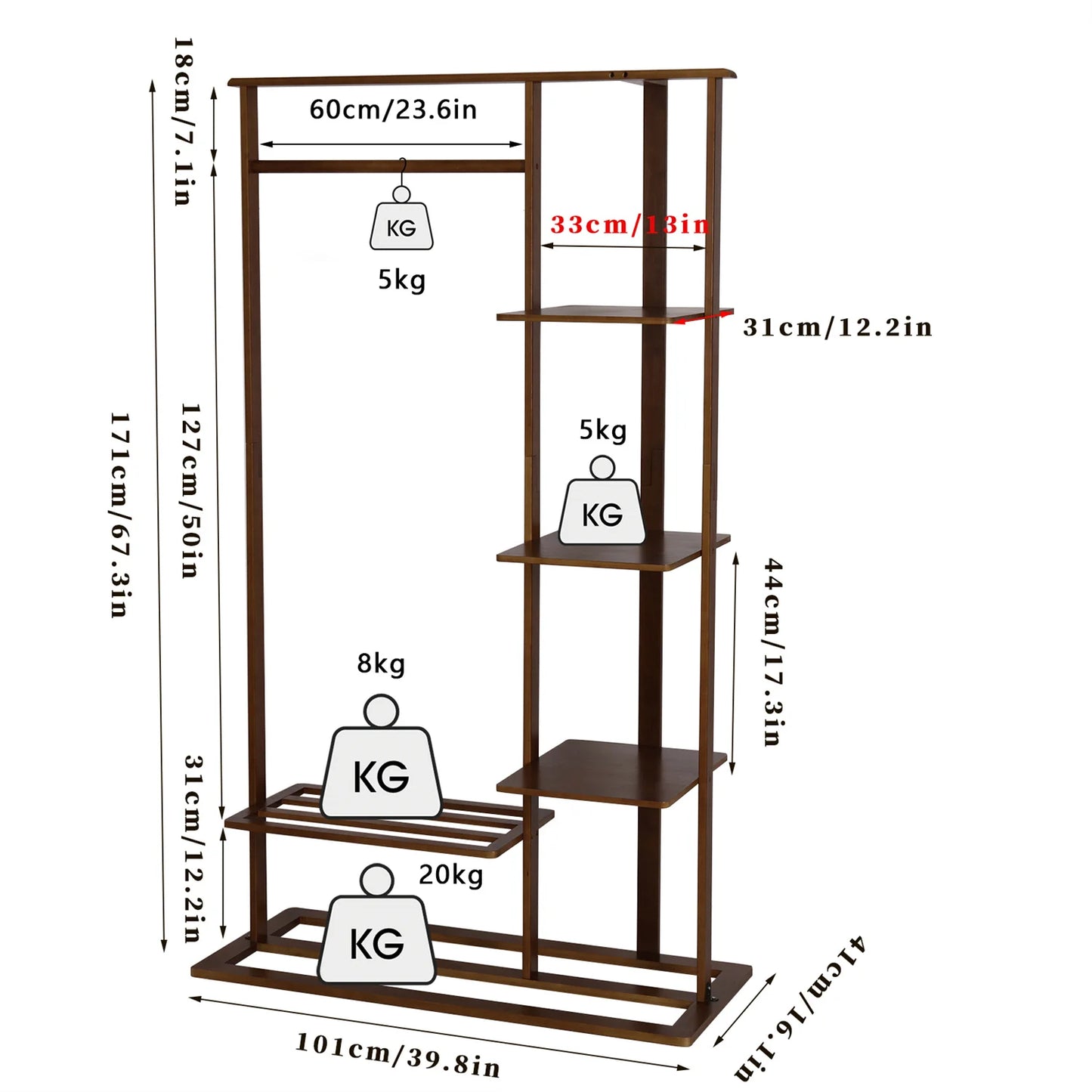 3-in-1 Bamboo Coat Rack with Shelves & Shoe Bench