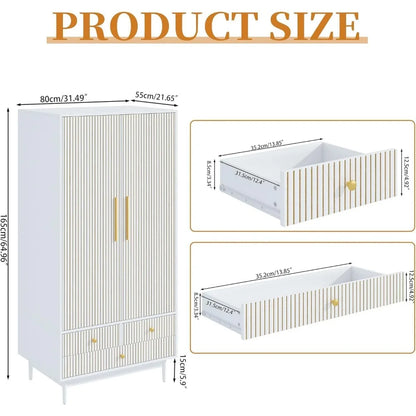 Wardrobe Closet with Drawers and 2 Fluted Doors