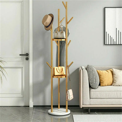 Marble Metal Coat Rack with 3 Storage Shelves and 9 Hooks