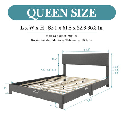 Full - Queen - King Bed Frame with Adjustable Headboard