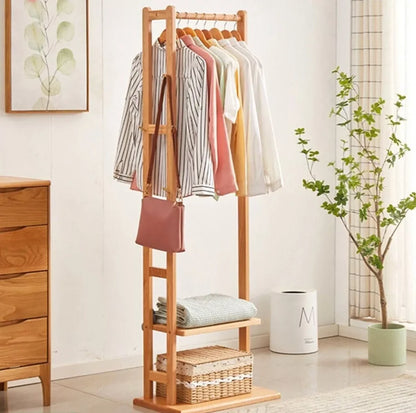 Heavy Duty Bamboo Coat Stand with Hook and Shelves
