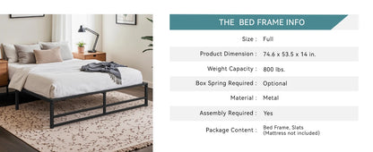 Metal Bed Frame, No Box Spring Needed - Queen, Full, King and Twin Sizes