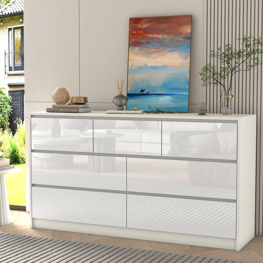 Dresser with High Gloss 7 Drawers, Chest of Drawers