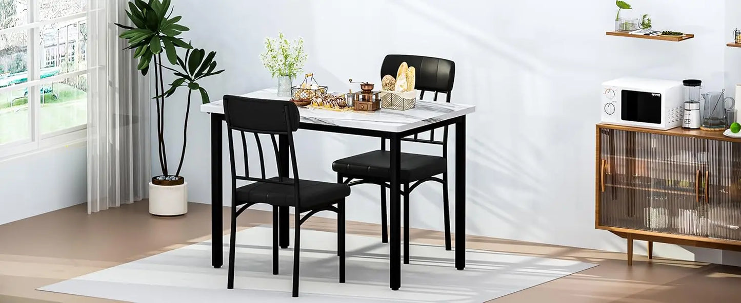 3 Piece Dining Tables Set, Small Industrial Kitchen Table and 2 Chairs, Kitchen Breakfast Dining Table Set, Breakfast Table Set