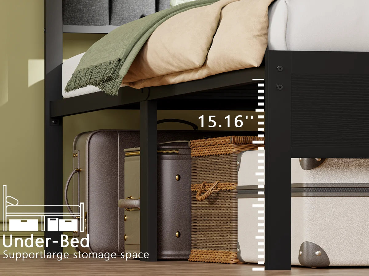 Full/Queen size bed frame with charging station, LED