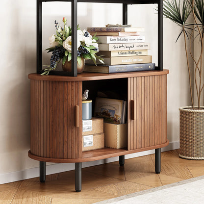 Tall Bookshelf,4-Tier Book Case with Storage Cabinet
