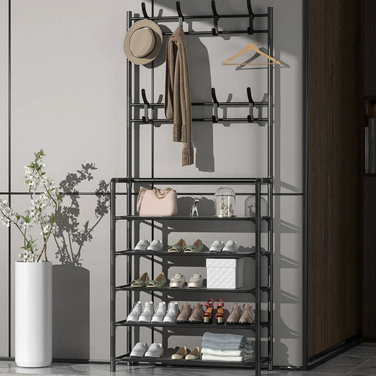 Coat Rack Stand, 2 In 1  Entryway Clothes Hanging Organizer