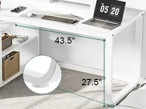 Desk with Drawers, 55 Inch L Shaped, Removable Monitor Stand
