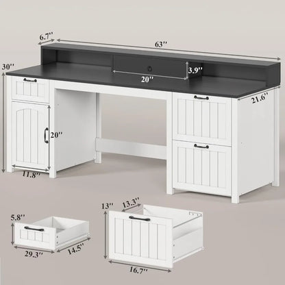63" Executive Desk with Drawers and Storage Cabin