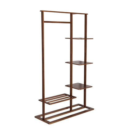 3-in-1 Bamboo Coat Rack with Shelves & Shoe Bench