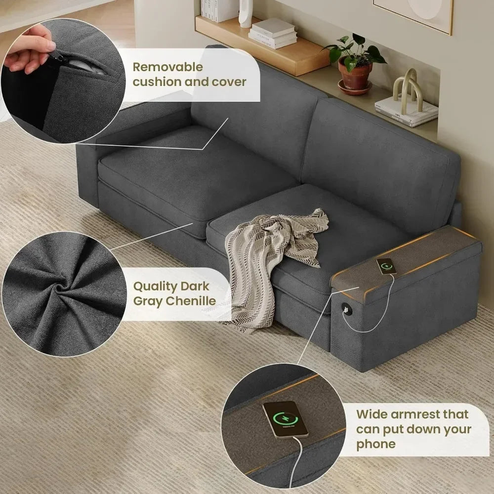 Oversized Comfy Couches, Deep Seat Sofa with Storage and 2 USB