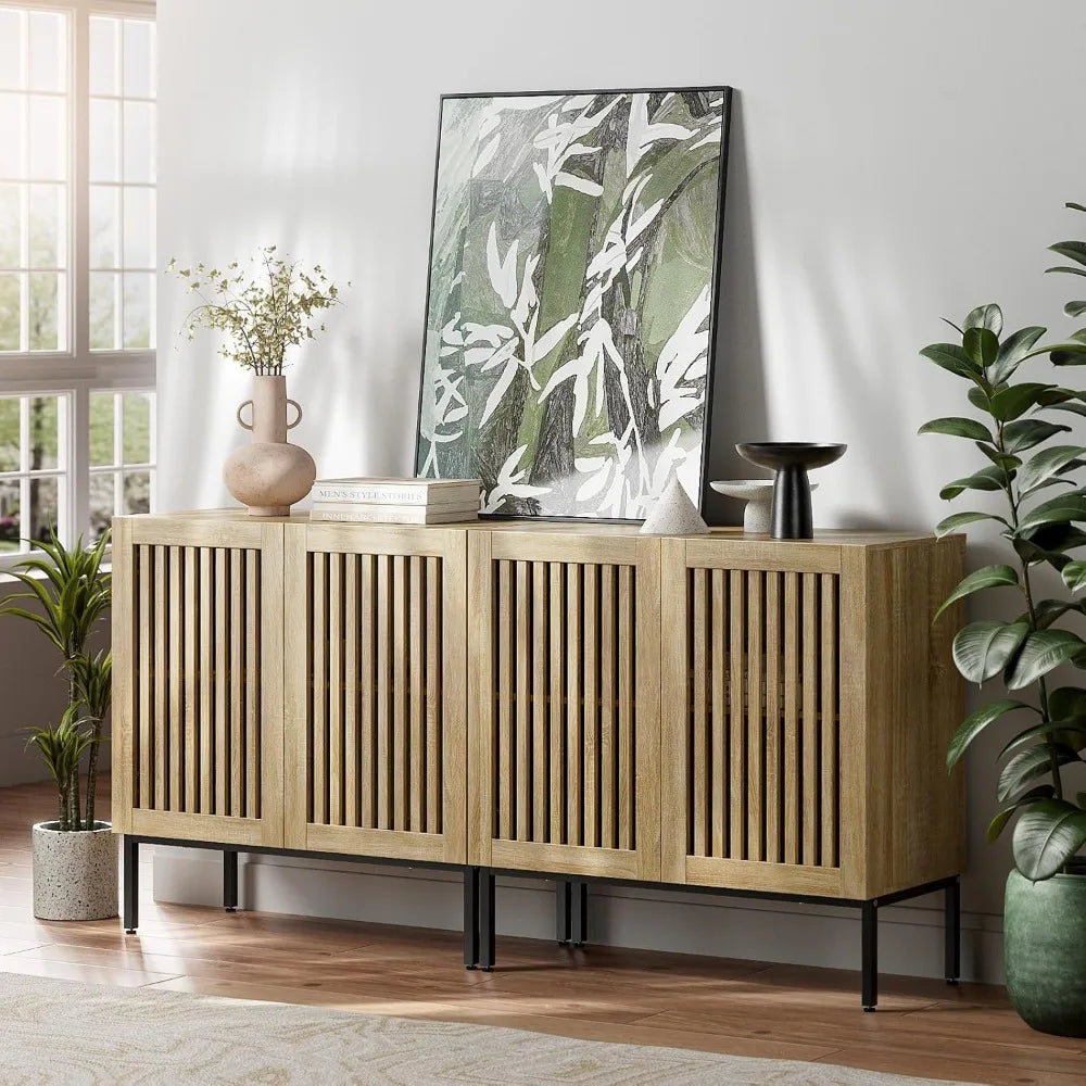 2 in 1 TV Stand with 4 Doors, Oak Sideboard, Metal Base