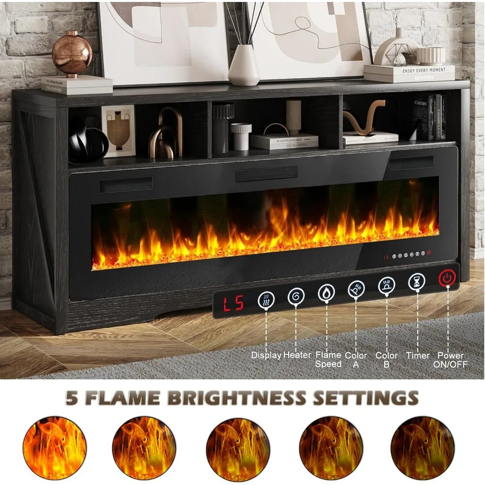 Fireplace TV Stands with Open Storage Shelve
