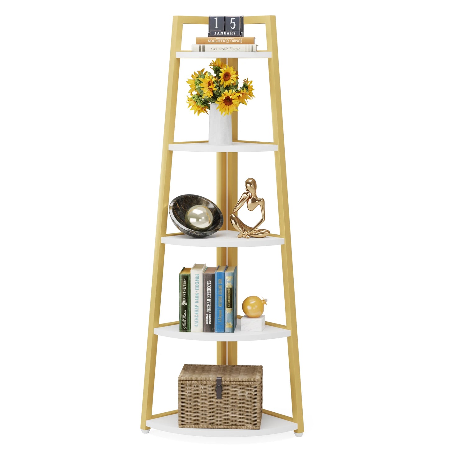 Corner Bookcase, Bookshelf with Rack Wood