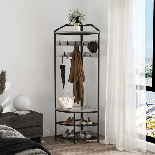 Entryway Coat Rack with Shoes Shelf Organizer