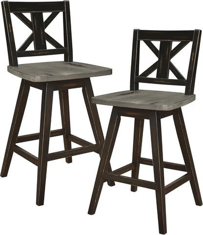 Wood High Back, Counter Height Bar Stools Set of 2