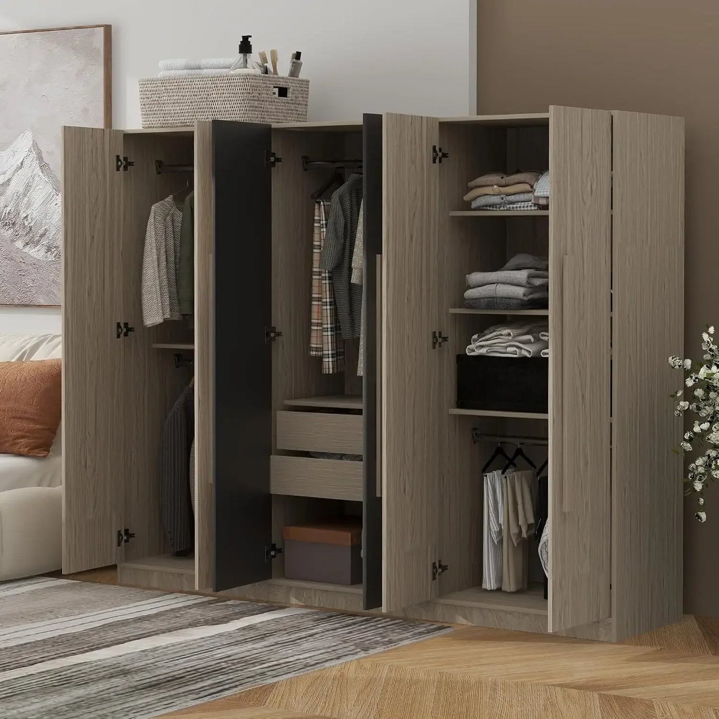 Wooden Armoire Wardrobe Cabinet with 6 Doors