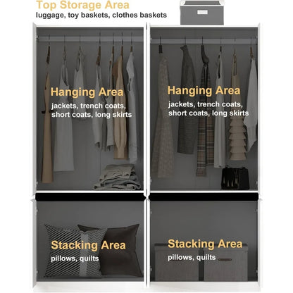 4 Door Wardrobe Cabinet with 2 Hanging Rod and 1 Mirror