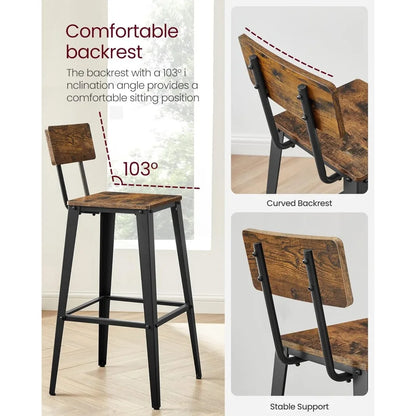 Set of 2 Bar Stools, 29.1 Inches Tall with Back