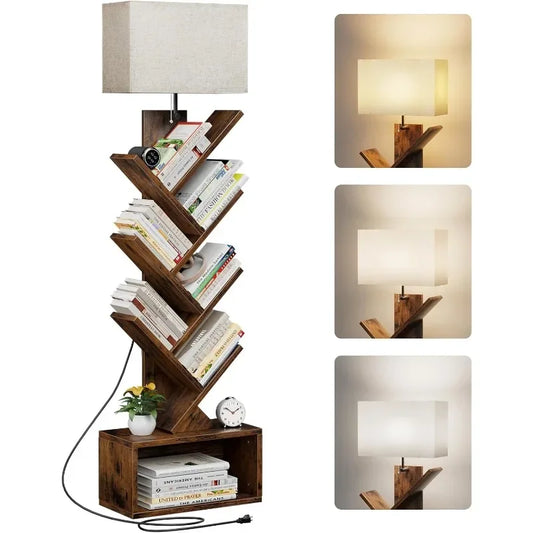 6 Tier Bookshelf with Light, Narrow Bookcase