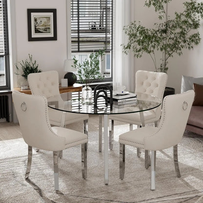5 Piece Luxury Round Glass Dining Set, Modern Minimalist Circle Kitchen Table Set for 4, 42'' Clear Circular Glass Top Dinner Ro