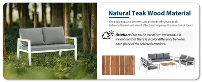 Patio Furniture Set 5 Pieces with Teak Coffee Table