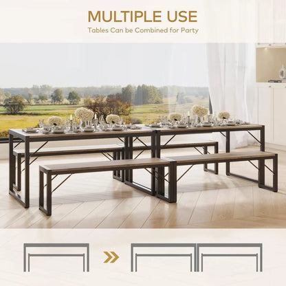 Dining Table Set for 4, with 2 Benches, Dinner Table Set with Metal Frame, Space-Saving Dinette, Dining Room Set
