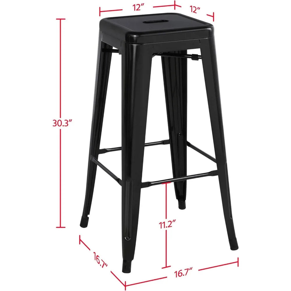 Metal Bar Stools High Backless Set of 4
