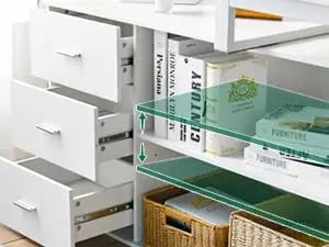 Desk with Drawers, 55 Inch L Shaped, Removable Monitor Stand