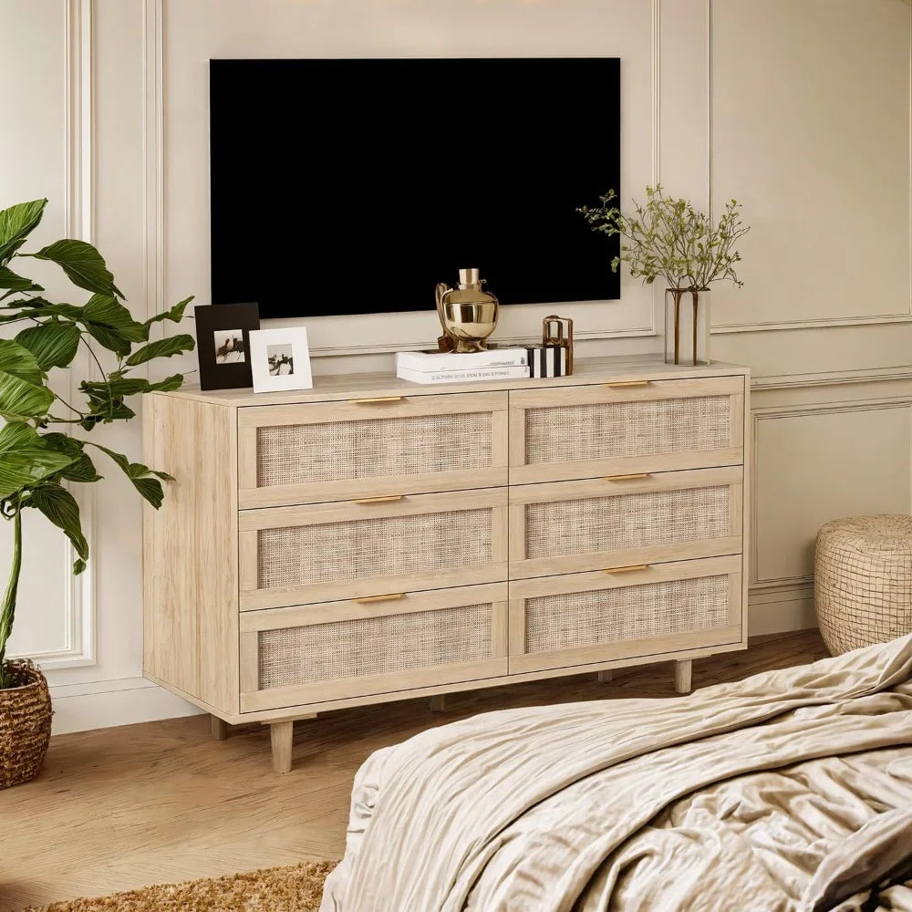 Rattan Chest of Drawers, Dresser 6 Drawer
