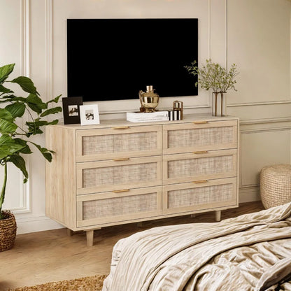 Rattan Chest of Drawers, Dresser 6 Drawer