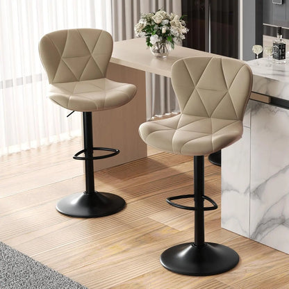 Modern Bar Stools Set of 2, Adjustable Faux Leather Upholstered