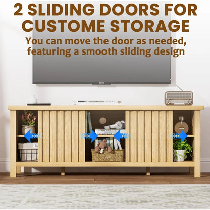 TV Stand for 55/60/65 inch TV with Storage, Sliding Door