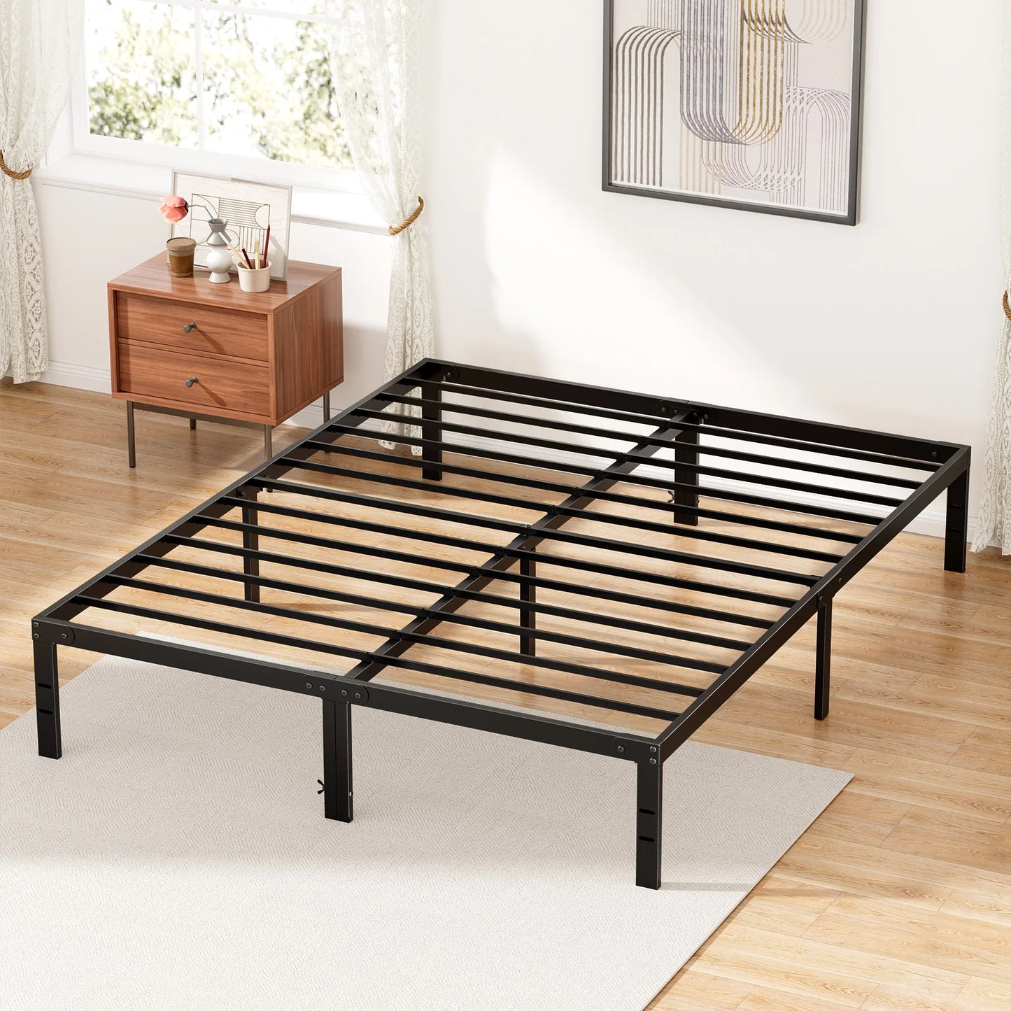 Twin Full Queen King Size Bed Frame Metal Platform Bedroom Frames with Storage