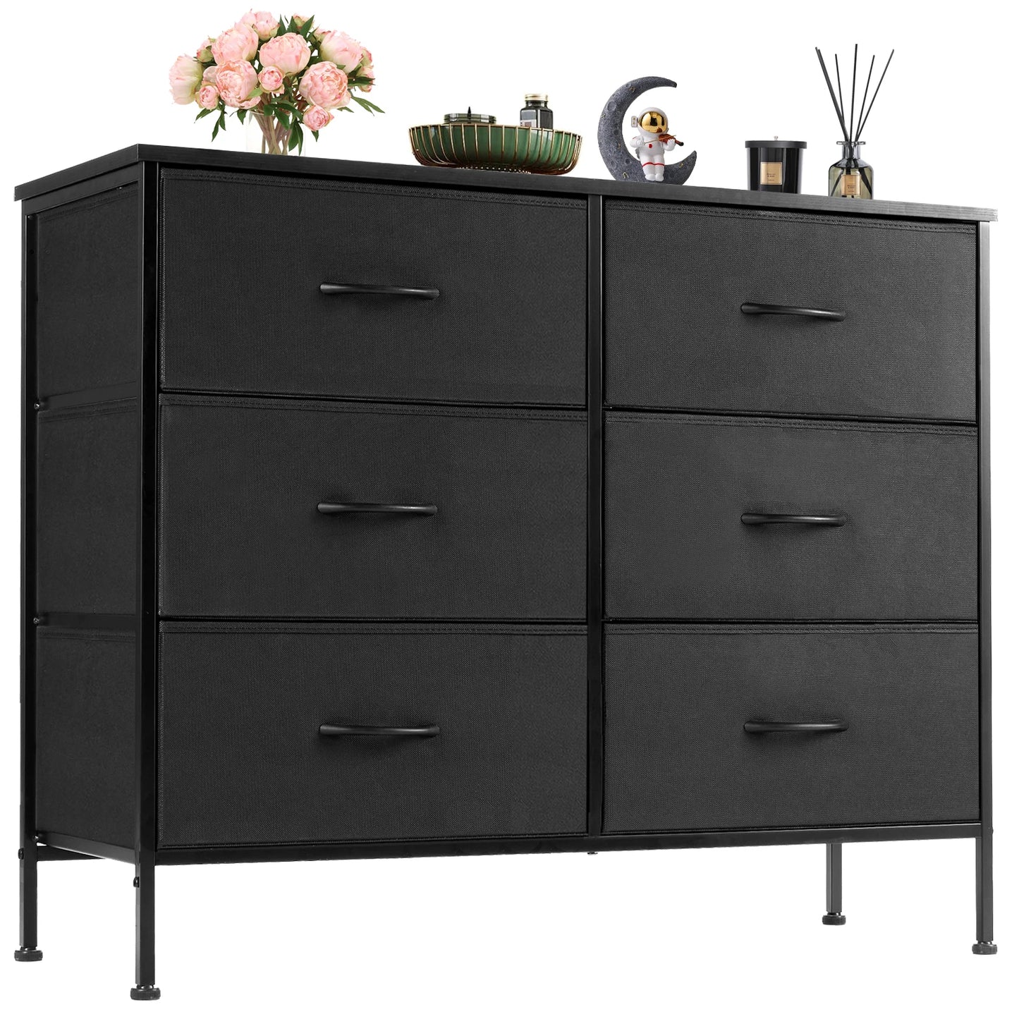 JHK 6 Fabric Drawers Nightstand For Bedroom Bedside Sofa Table With Storage Closet Chest Clothes Display Cabinet Furniture