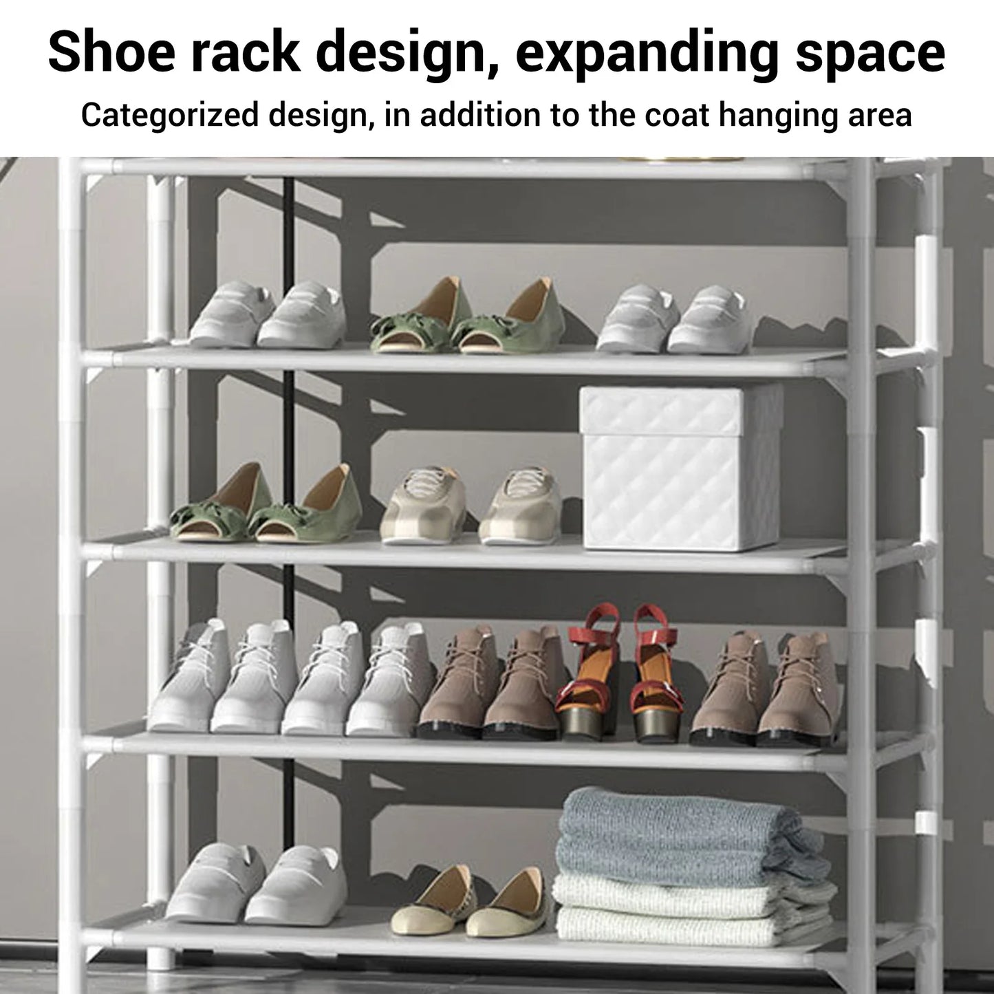 Coat Rack Stand, 2 In 1  Entryway Clothes Hanging Organizer