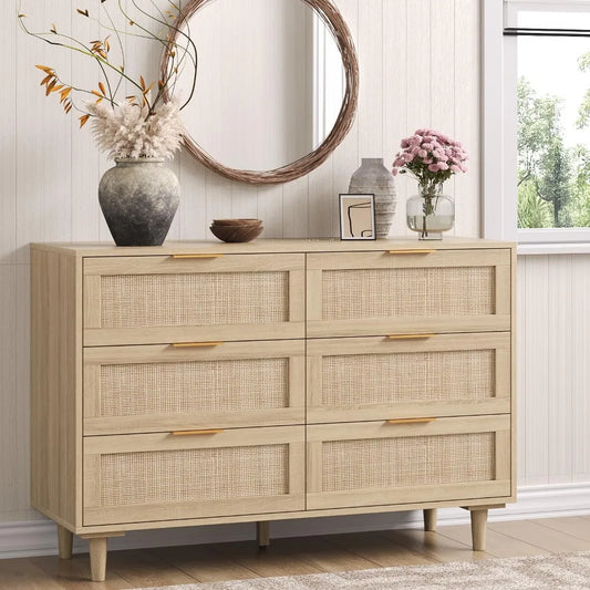 Rattan Chest of Drawers, Dresser 6 Drawer