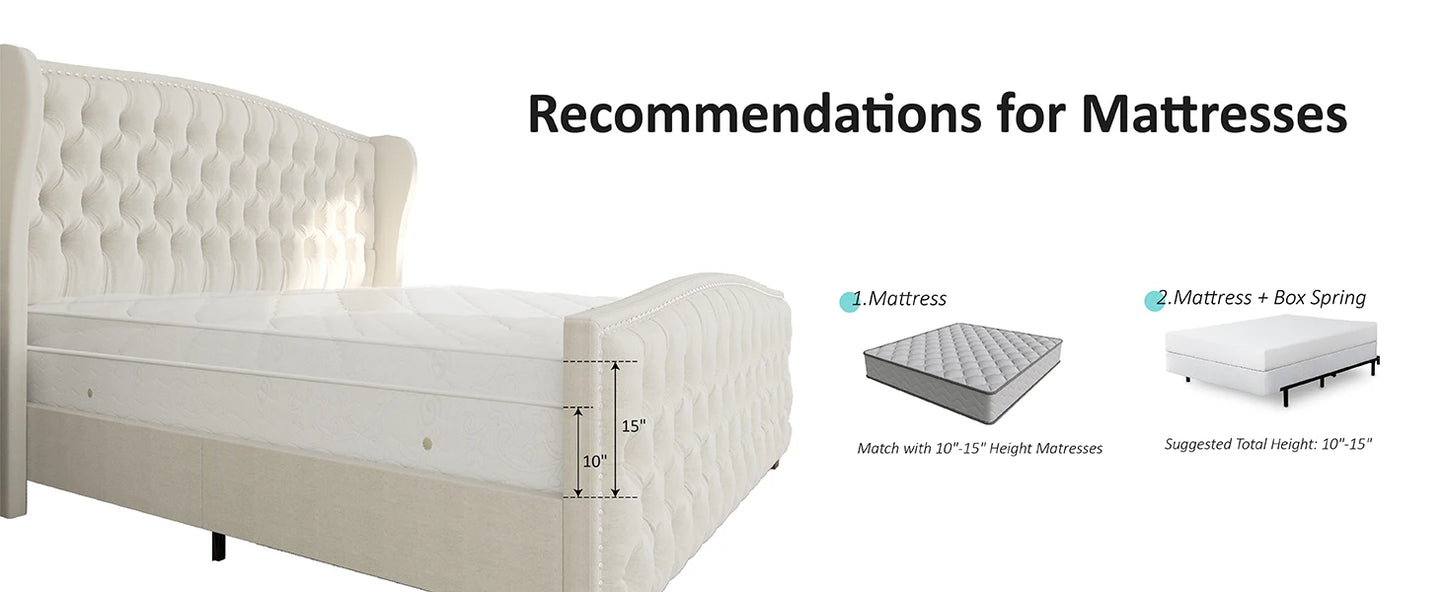 King& Queen Size Bed Frame, Velvet Upholstered