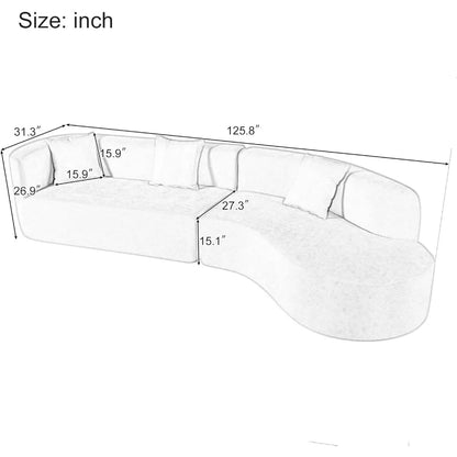 Curved Sofa, Comfy Fabric Upholstered Minimalist with 3 Pillows