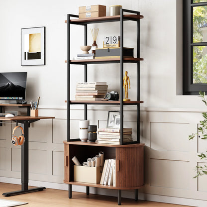 Tall Bookshelf,4-Tier Book Case with Storage Cabinet