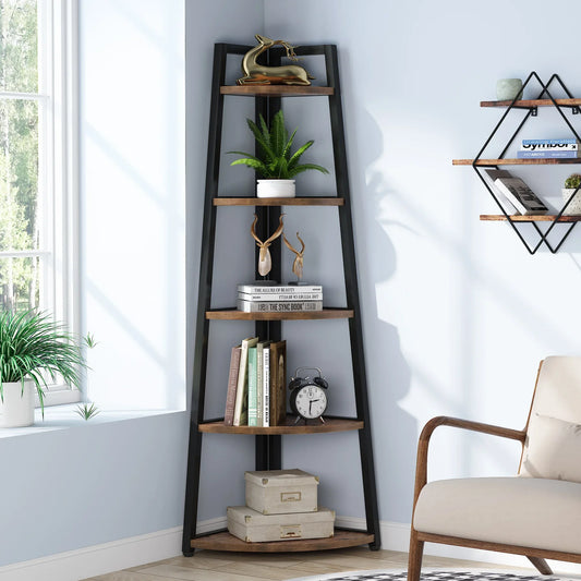 Corner Bookcase, Bookshelf with Rack Wood