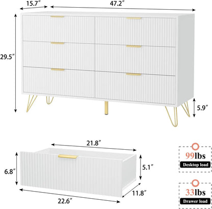 White Chest of Drawers, dresser with 6-drawers